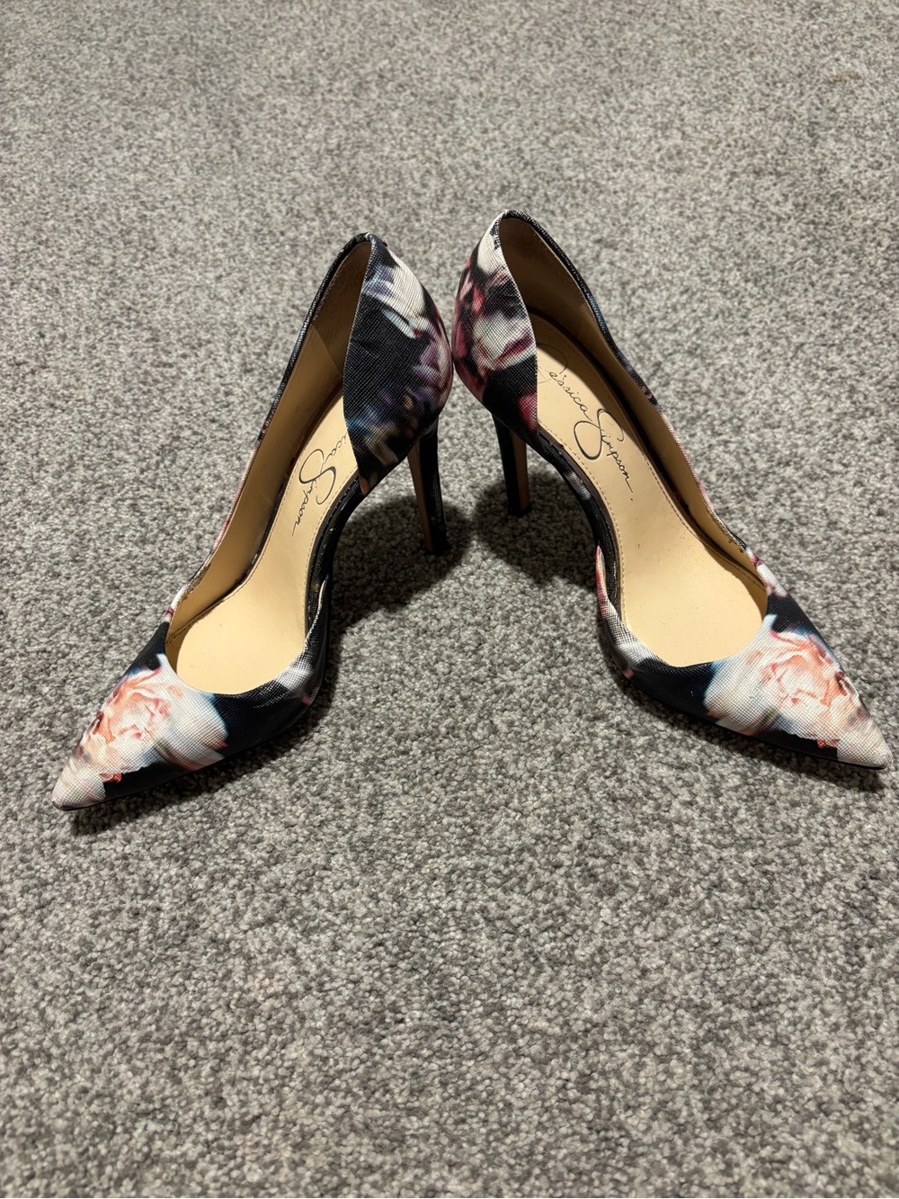 Jessica Simpson Floral Pointed-Toe Stiletto Pumps - Black/Pink (size 7)